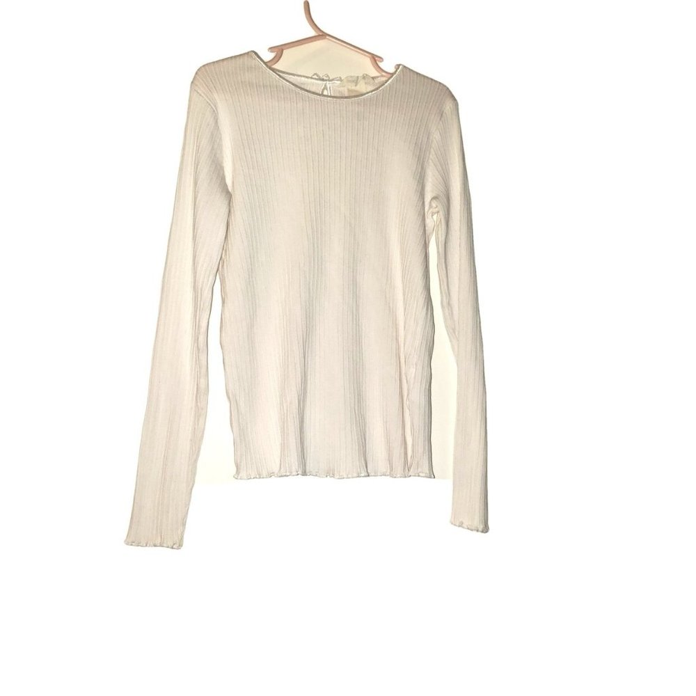 H&M Girls 8 10 Years Ribbed Lettuce‎ Top Long Sleev
